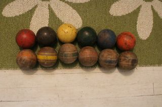 12 Vintage Wooden Croquet Balls With Great Patina & Well