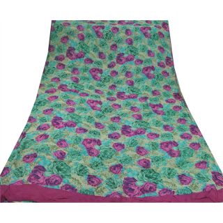 Sanskriti Vintage Green Saree Pure Georgette Silk Printed Sari Craft 5 Yd Fabric 3
