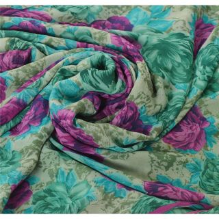 Sanskriti Vintage Green Saree Pure Georgette Silk Printed Sari Craft 5 Yd Fabric 4