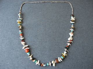 Vintage Native American Mother Of Pearl Fetish Birds Color Stone Heishi Necklace