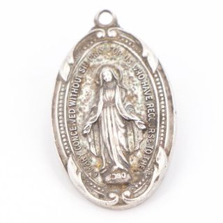 Vtg Sterling Silver - Miraculous Medal Virgin Mary Religious Pendant - 11g