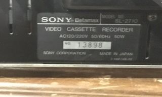 Sony SL - 2710 Betamax Stereo Video Cassette Recorder Beta hi - fi as/is 6