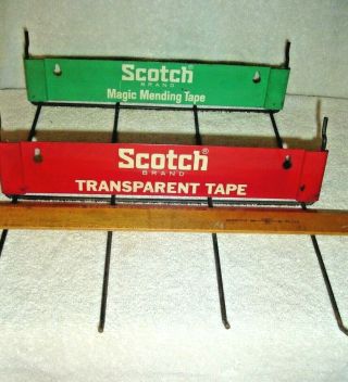 Vintage 2 Scotch Tape Metal Advertising Signs Wall Display Product Holder