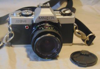 Vintage Minolta 35mm Slr Film Camera W/ Rokinon 1:2.  8 28 Mm Lens C.  1980