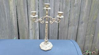 Vintage 3 Arm Brass Taper Candelabra Candle Holder 12 " Tall