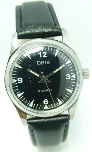 Swiss Made Vintage Oris Black Dial Hand Winding 17j Wrist Watch Men 