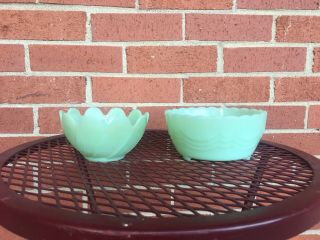 Vintage Fire King Jadite Green Lotus Blossom Petal Leaf Bowl Scallop Bowl Set