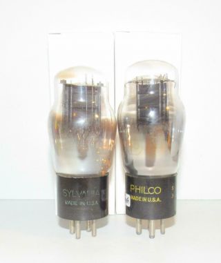 Matching Pair - Sylvania Made Type 45 St Amplifier Tubes.  Tv - 7 Test Strong.