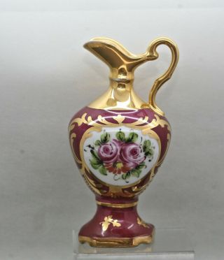 Vintage French Limoges Ruby Red Hand Painted Porcelain Jug