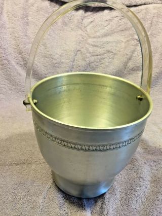 Vintage Mid Century Mcm Barware Wrought Aluminum Ice Bucket Clear Lucite Handle