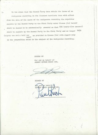 Johnny Rivers Music Vintage Signed Contract