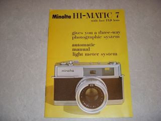 Vintage Minolta Hi - Matic 7 With Fast F1.  8 Lens Booklet,