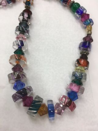 Vintage Murano Millefiori Rainbow Faceted Glass Beaded Strand Necklace 30” N R