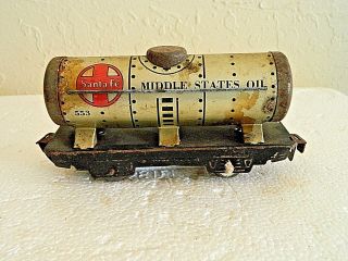 Vintage O Scale Marx Santa Fe Middle States Oil Tanker Train Car 553,  Tin Litho