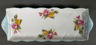 Vintage Shelley Porcelain Begonia Style Handled Snack Platter Or Serving Tray