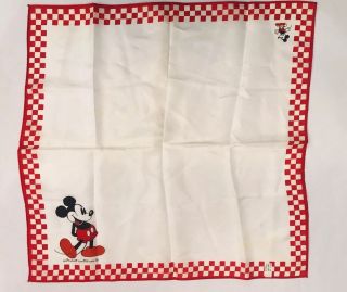 Mickey Mouse Scarf Walt Disney Productions White & Red Made In Japan Vtg