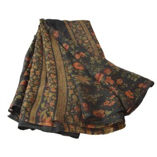 Sanskriti Vintage Black Saree Pure Chiffon Silk Printed Sari Craft Deco Fabric 4