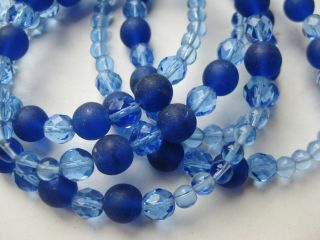 Vintage Art Deco Sapphire Blue Czech Glass 44 " Long Beaded Lariat Necklace
