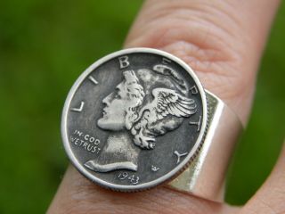 Vintage Silver Mercury Dime Coin Various Dates Adjustable Silver Plated Ring