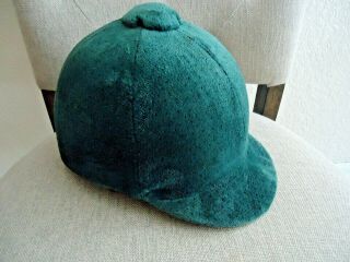 Vintage Equestrian Green Velvet Jockey Hat Cap 7 1/8 "