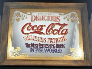 Delicious Coca Cola Glass Mirror Picture Frame 11x14 Vtg Relieves Fatigue Coke