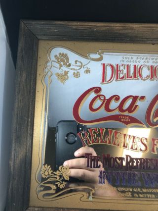 Delicious Coca Cola Glass Mirror Picture Frame 11X14 VTG Relieves Fatigue Coke 2