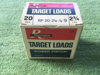 Remington Peters Dupont Power Piston Target Loads 20ga Empty Shotshell Box Cool