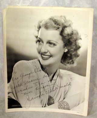 Authentic Vintage Autographed 8 X 10 Black & White Photo Of Jeanette Macdonald