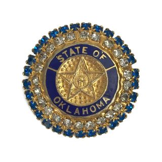 Vintage State Of Oklahoma Pin Brooch Prong Set Rhinestone State Seal 1 - 3/8 "