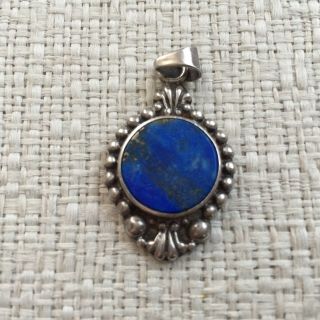 Vintage Sterling Silver Lapis Lazuli Pendant 925 Round