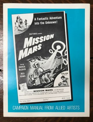 Vintage Mission Mars 1968 Pressbook Color Print Posters/promotions Sci - Fi Movie