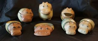 Vintage Uctci Japan Stoneware Brown - Face Hippopotamus Tea Set