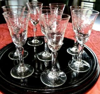 Vintage Beautifully Etched Crystal Stemware/cordial Glasses Set Of 8