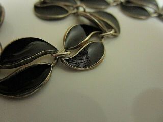 Vtg David Andersen Sterling & Black Enamel Double Leaf Bracelet & Earrings.  7 