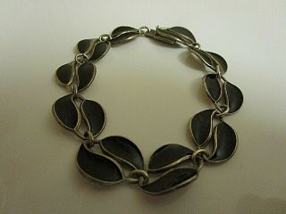 Vtg David Andersen Sterling & Black Enamel Double Leaf Bracelet & Earrings.  7 
