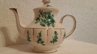 Arthur Wood White England Tea Pot Green Floral Gold Lines Vintage