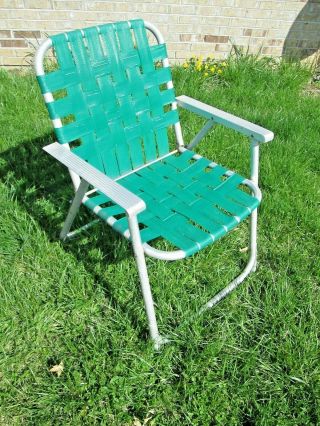 Aluminum Webbed Folding Lawn Chair Mid Century Vintage,  Vintage Folding Chair