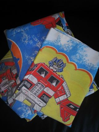 Vintage Hasbro 1984 Transformers Twin Flat Fitted Sheet Pillow Case Complete Set