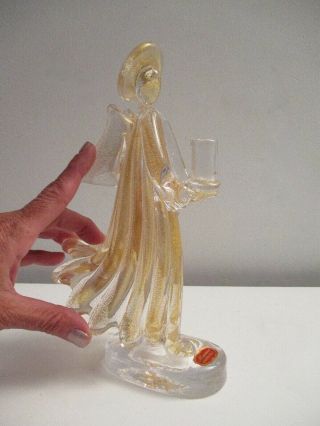 Vintage Murano Gold Fleck Art Glass Angel Candle Holder With Label Xlnt