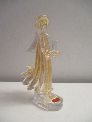 Vintage MURANO Gold Fleck Art Glass Angel Candle Holder With Label Xlnt 2