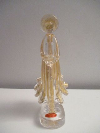 Vintage MURANO Gold Fleck Art Glass Angel Candle Holder With Label Xlnt 3