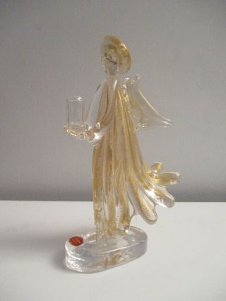 Vintage MURANO Gold Fleck Art Glass Angel Candle Holder With Label Xlnt 4