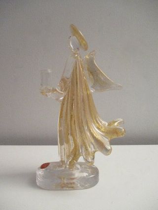 Vintage MURANO Gold Fleck Art Glass Angel Candle Holder With Label Xlnt 5