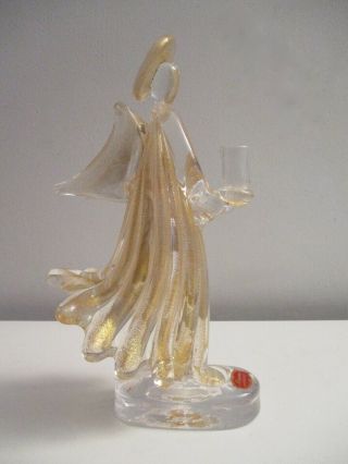 Vintage MURANO Gold Fleck Art Glass Angel Candle Holder With Label Xlnt 6