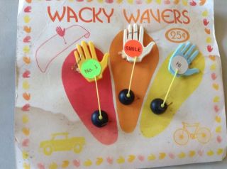 Vintage Vending Machine Display Card " Wacky Wavers " Hi 1 Smile Suction Cup