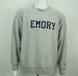 Vintage Champion Emory University Hoody Sweatshirt Cotton Blend Gray Men 