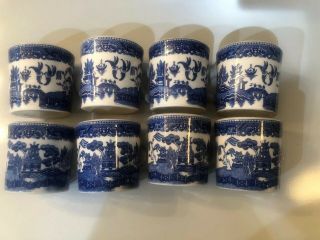 Set Of 8 Vintage Heavy Restaurant Ware Blue Willow Mug Japan