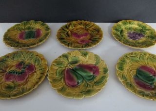 Sarreguemines Vintage French Ceramic Majolica Fruit Dessert Plates