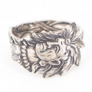 Vtg Sterling Silver - Native Indian Chief Head Spoon Handle Ring Size 9 - 4g
