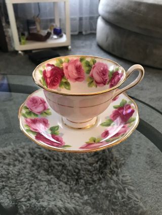 Vintage Royal Albert Old English Rose Teacup,  Saucer Red Pink Floral